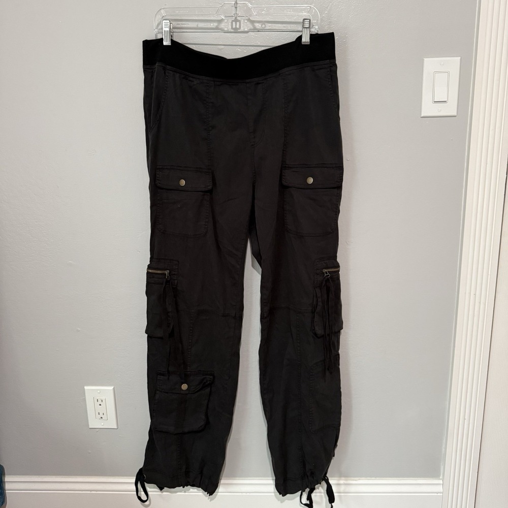 XCVI Cargo Pants Womens XL Black Cotton Stretch Soft Relaxed Wide Leg Ruched